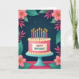 Carte d'anniversaire Fleur de gâteau rose