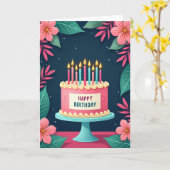 Carte d'anniversaire Fleur de gâteau rose (Fleur jaune)