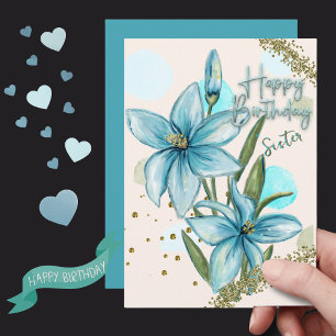 Carte d'anniversaire Fleur de Lys bleue pour Sœur