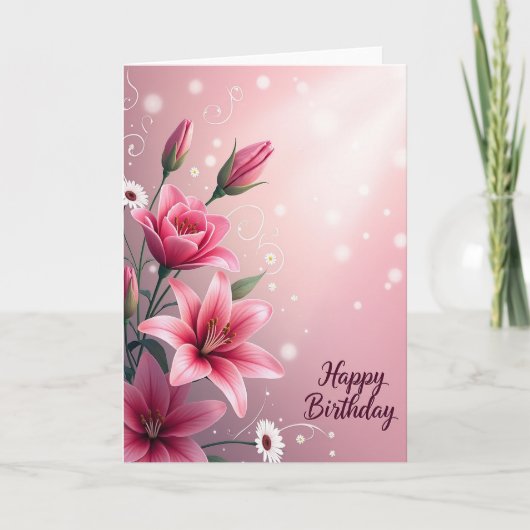 Carte d'anniversaire Fleur de Lys Rose (Devant)