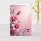 Carte d'anniversaire Fleur de Lys Rose (Fleur jaune)