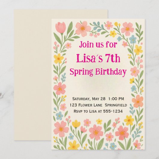 Carte d'anniversaire Fleur de printemps (Devant / Derrière)