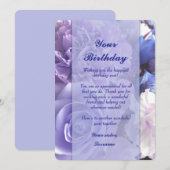 Carte d'anniversaire Fleur de rose bleue violette (Devant / Derrière)