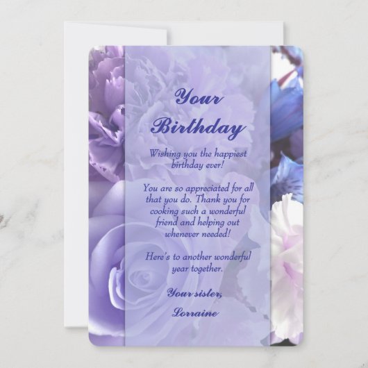 Carte d'anniversaire Fleur de rose bleue violette (Devant)