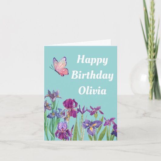 Carte d'anniversaire fleur d'iris bleue (Devant)