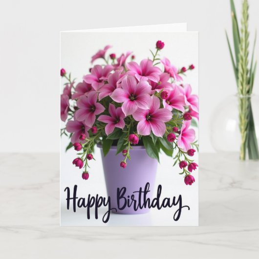 Carte d'anniversaire Fleur rose à pois (Devant)