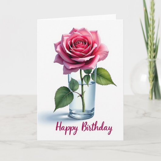 Carte d'anniversaire Fleur Rose Joyeuse (Devant)