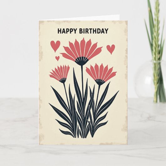 Carte d'anniversaire Fleur Rouge (Devant)