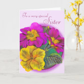 Carte d'anniversaire fleurie de la soeur Primula (Fleur jaune)