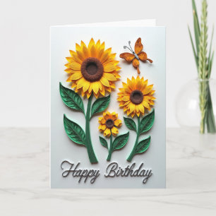 Carte d'anniversaire fleurie en papier enroulé dou