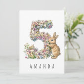 Carte d'anniversaire Fleurie Lapin 5 ans (Debout devant)