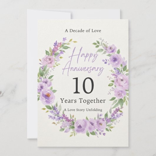Carte d'anniversaire Fleurie Violette 10 Ans (Devant)