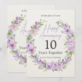 Carte d'anniversaire Fleurie Violette 10 Ans (Devant / Derrière)
