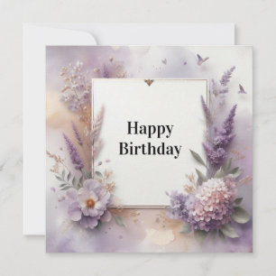 carte d'anniversaire fleurs aquarelle violette