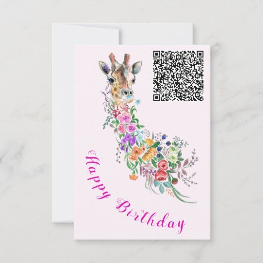 Carte d'anniversaire Fleurs Bouquet Giraffe QR Cod (Devant)