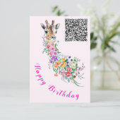 Carte d'anniversaire Fleurs Bouquet Giraffe QR Cod (Debout devant)