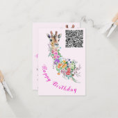 Carte d'anniversaire Fleurs Bouquet Giraffe QR Cod (Devant/Arrière en situation)