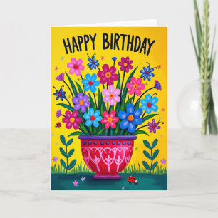 Carte d'anniversaire Fleurs d'art populaire