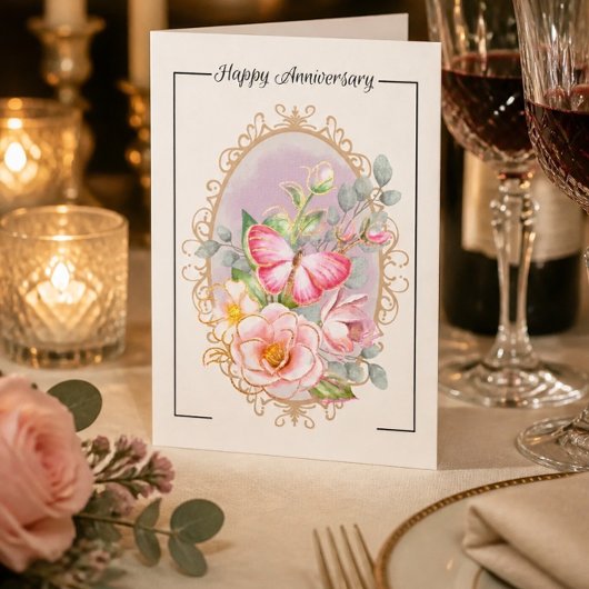 Carte d'anniversaire Fleurs et Papillon