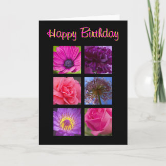 Carte d'anniversaire - fleurs pourpres roses