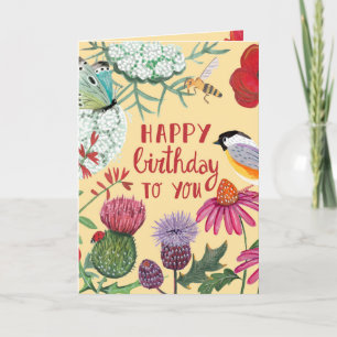 Carte d'anniversaire Fleurs sauvages Oiseau