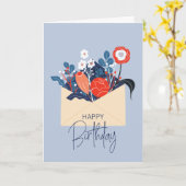 Carte d'anniversaire Floral bleu scandinave (Fleur jaune)