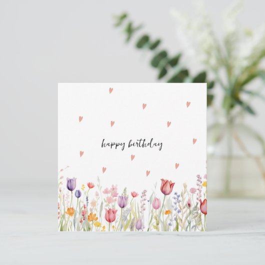Carte d'anniversaire florale à l'aquarelle (Debout devant)
