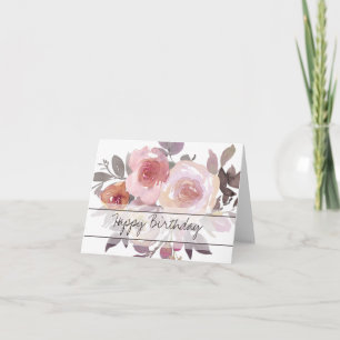 Carte d'anniversaire florale aquarelle rose et mau