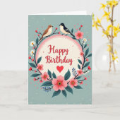 Carte d'anniversaire florale avec oiseaux (Fleur jaune)