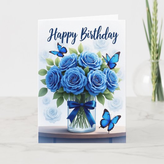 Carte d'anniversaire florale bleue (Devant)