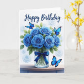 Carte d'anniversaire florale bleue (Fleur jaune)