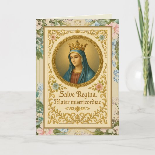 Carte d'anniversaire florale catholique de la Vier (Devant)