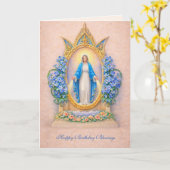 Carte d'anniversaire florale catholique Vierge Mar (Fleur jaune)