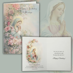 Carte d'anniversaire florale catholique Vierge Mar