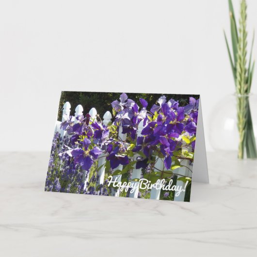 Carte d'anniversaire florale Clematite Violette su (Devant)