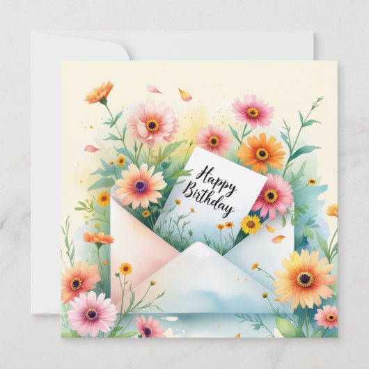 Carte d'anniversaire florale colorée. (Devant)