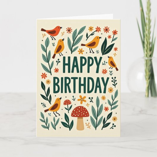 Carte d'anniversaire florale d'art folklorique (Devant)