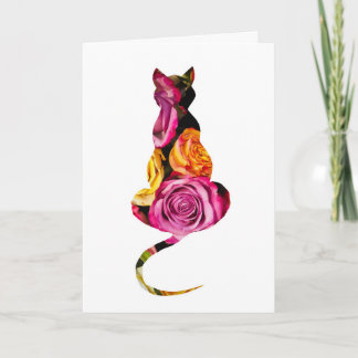 Carte d'anniversaire florale de chat