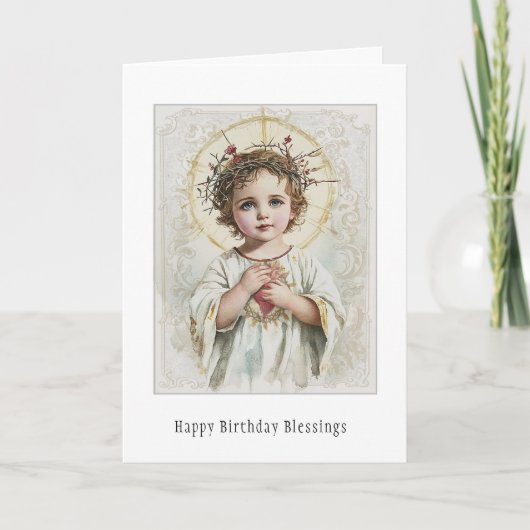 Carte d'anniversaire florale de la Vierge catholiq (Devant)
