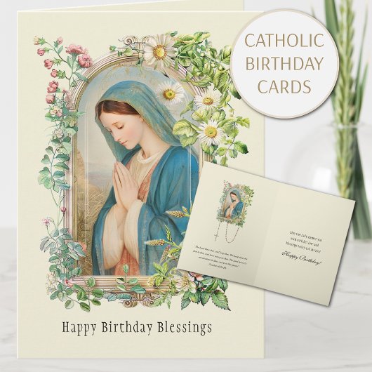 Carte d'anniversaire florale de la Vierge catholiq