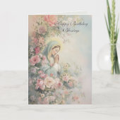 Carte d'anniversaire florale de la Vierge catholiq (Devant)