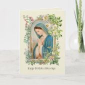 Carte d'anniversaire florale de la Vierge catholiq (Devant)
