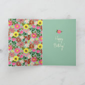 Carte d'anniversaire florale de lapin mignon (Intérieur)