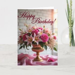 Carte d'anniversaire florale dorée