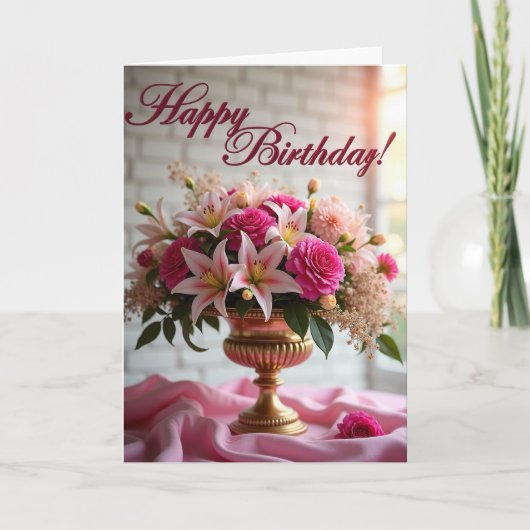 Carte d'anniversaire florale dorée (Devant)