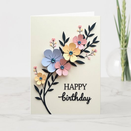 Carte d'anniversaire florale en couches (Devant)
