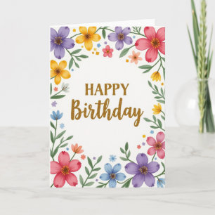 Carte d'anniversaire florale en or