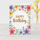 Carte d'anniversaire florale en or (Fleur jaune)