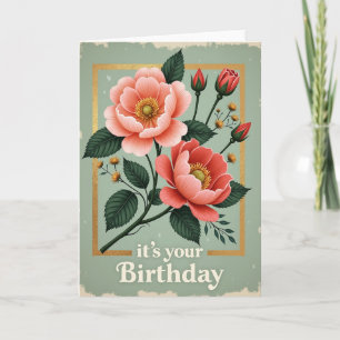 Carte d'anniversaire florale encadrée