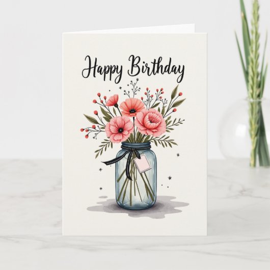 Carte d'anniversaire florale esquisse (Devant)